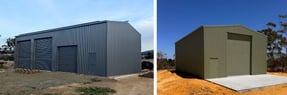 Enclosed sheds with roller doors and PA doors